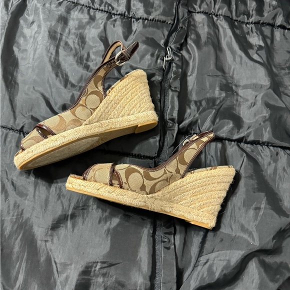 Coach Kara Brown Logo Espadrilles Wedge Sandals A3552 Size 7​ 53# - Picture 1 of 6
